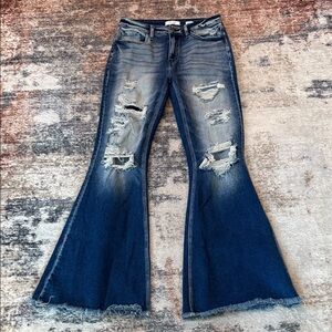KanCan Distressed Wide Leg Jeans - Dark Blue